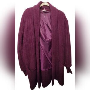 Vintage Connie A Lee Purple Angora Cardigan Sweater M/L Dark Romantic Luxurious